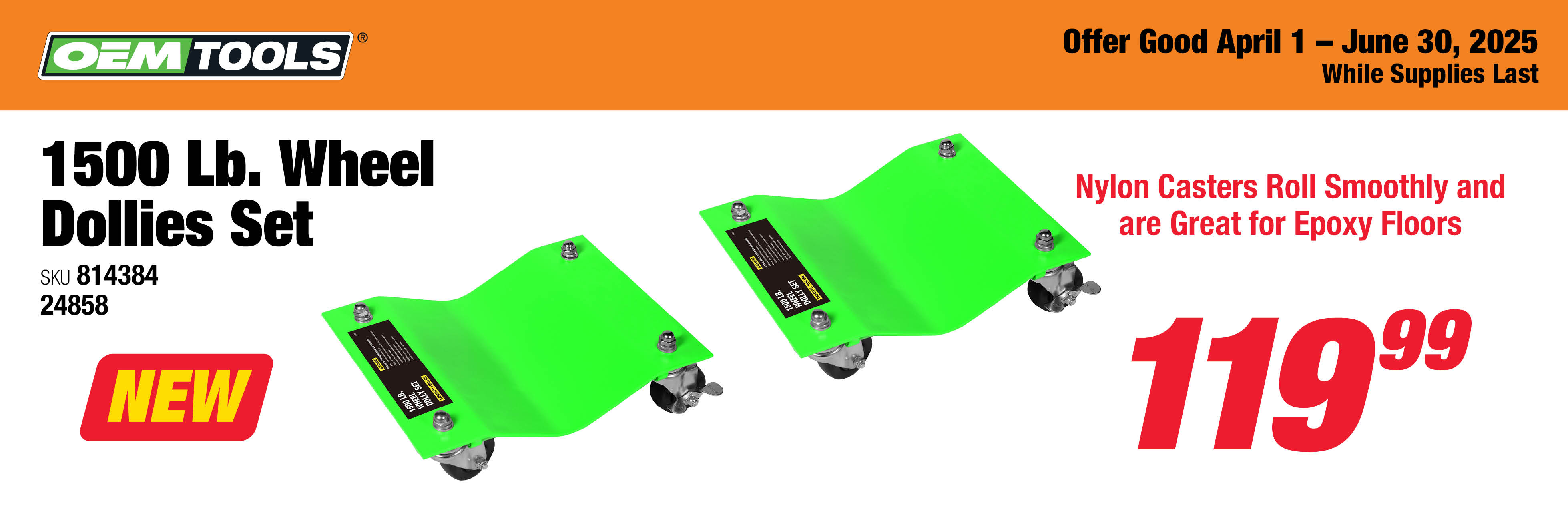 OEMTOOLS 24858 1500 Lb. Wheel Dollies Set
