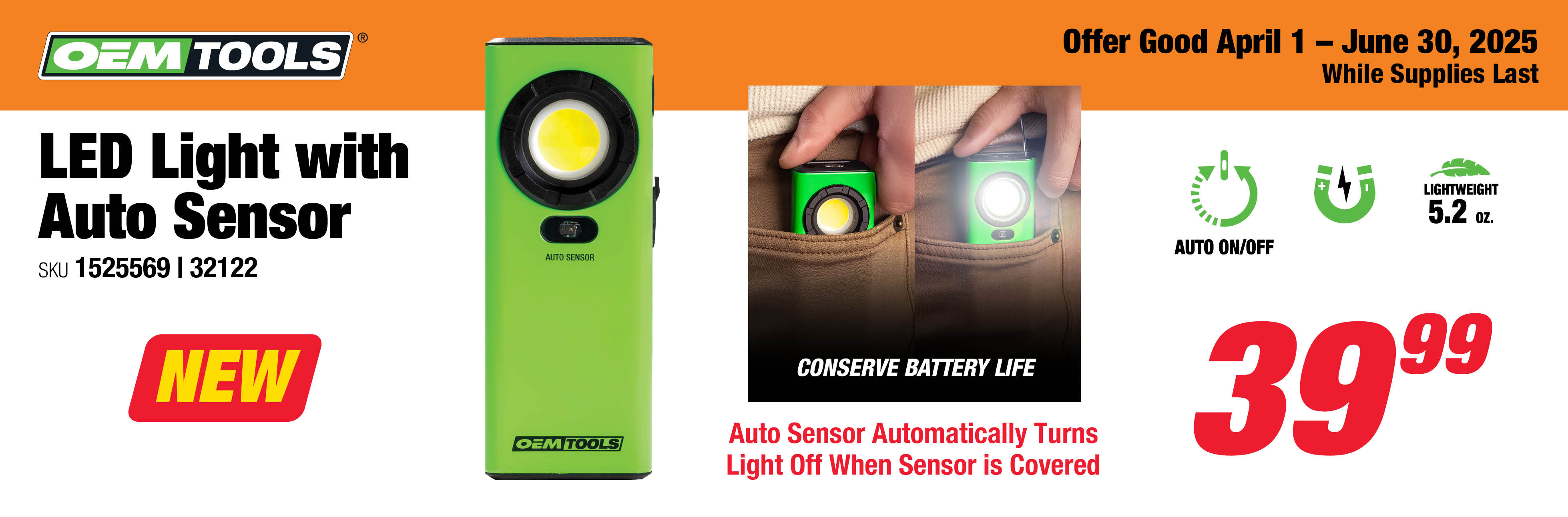 OEMTOOLS 32122 LED Light with Auto Sensor
