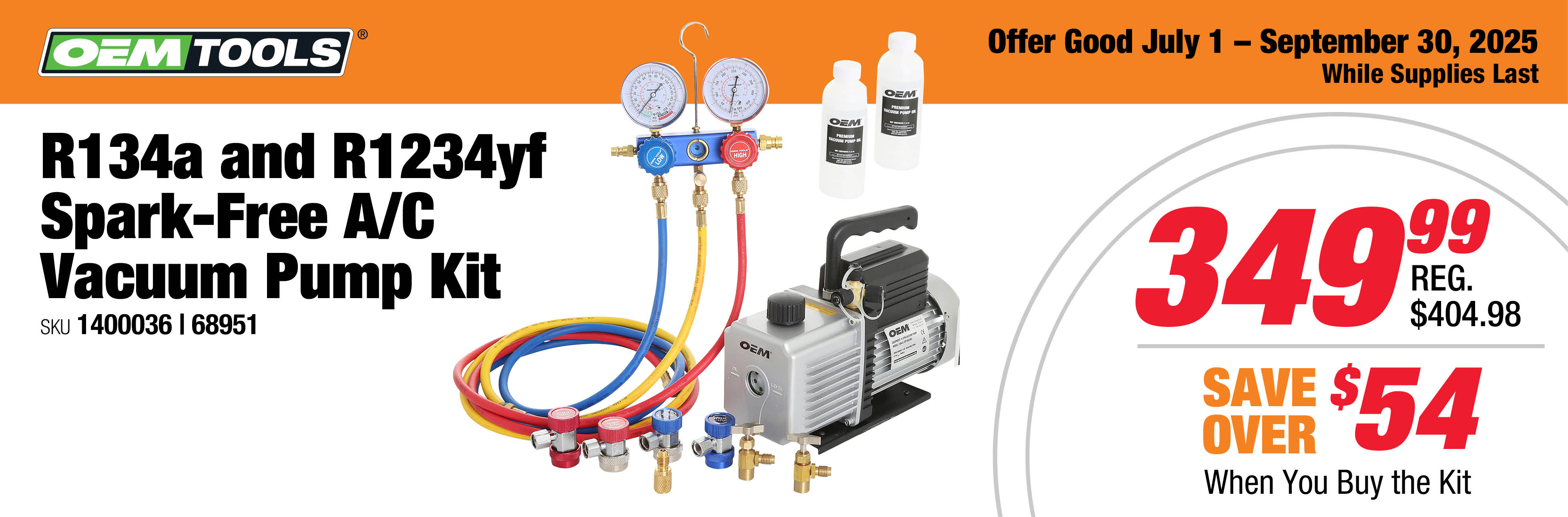 OEMTOOLS 68951 R134a and R1234yf Spark-Free A/C Vacuum Pump Kit