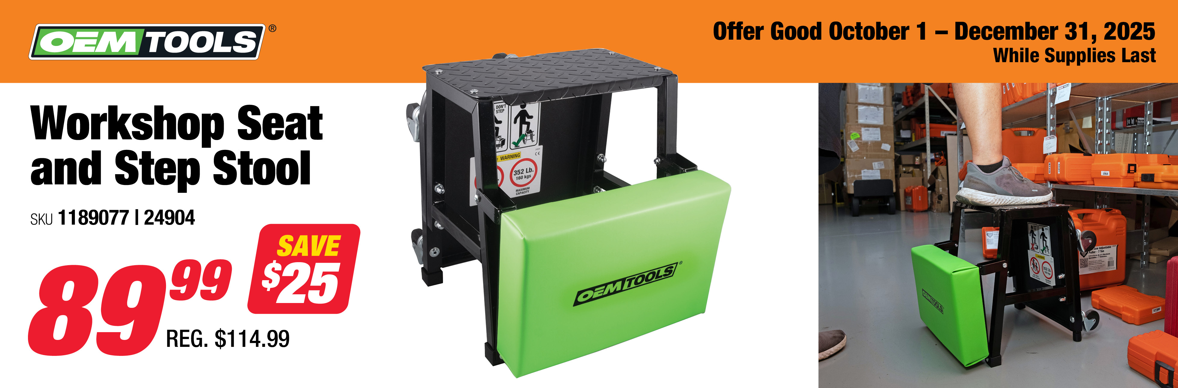 OEMTOOLS 24904 Workshop Seat and Step Stool