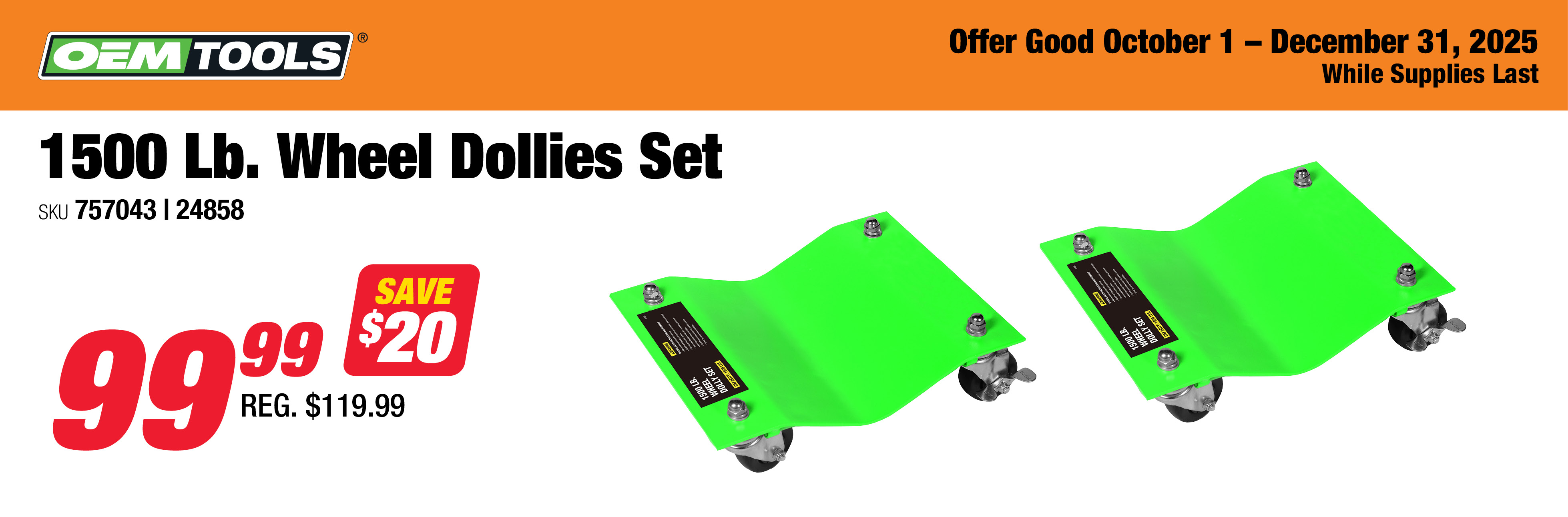 OEMTOOLS 24858 1500lb Wheel Dollies Set