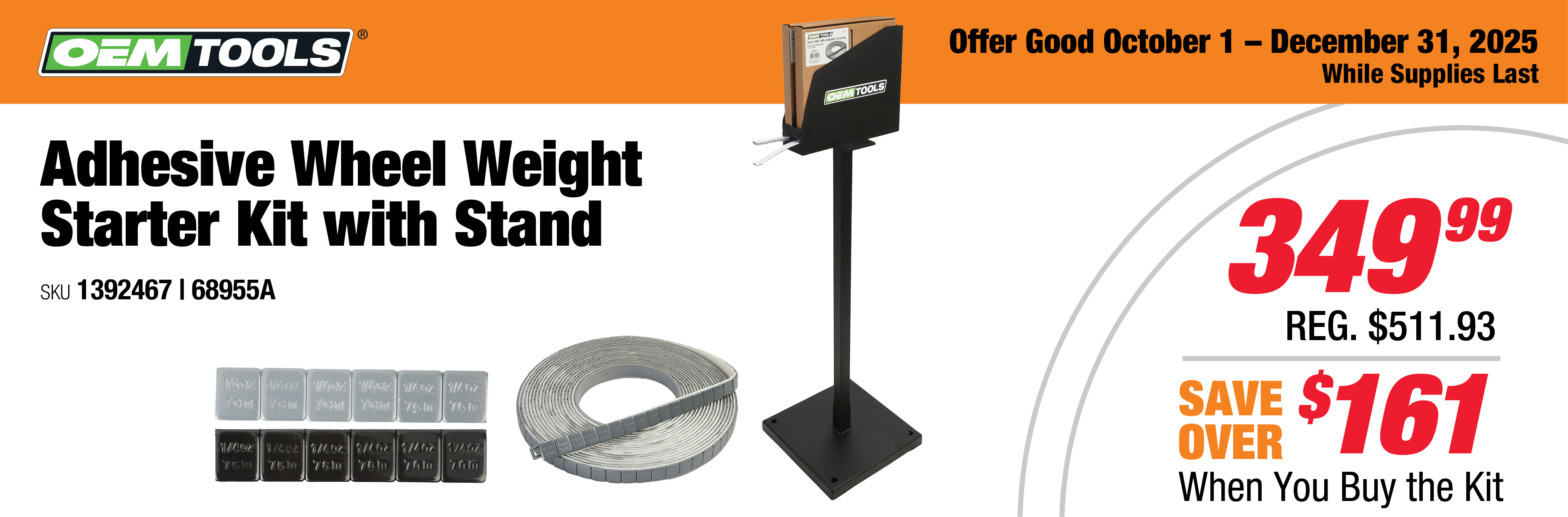OEMTOOLS 68955A Adhesive Wheel Weight Starter Kit with Stand