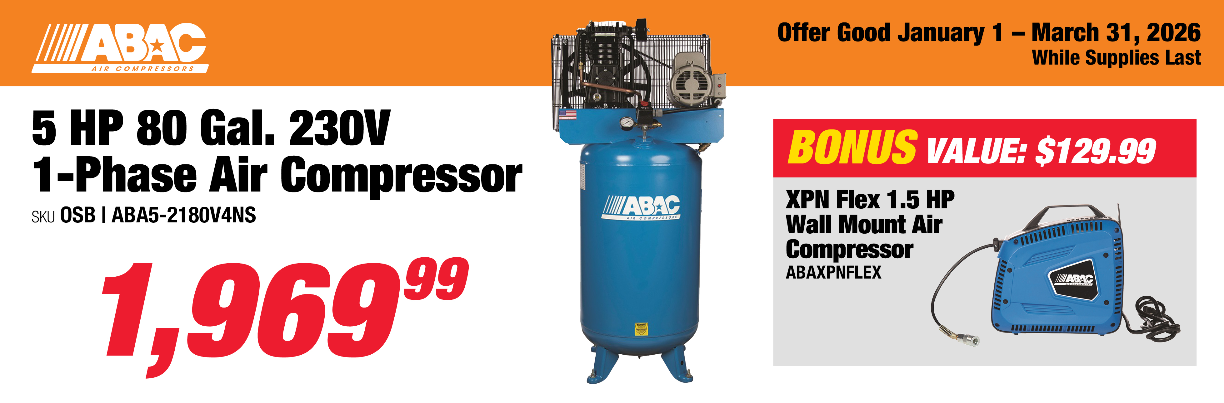 ABA5-2180V4NS 5 HP 80 Gal. 230V 1-Phase Air Compresso