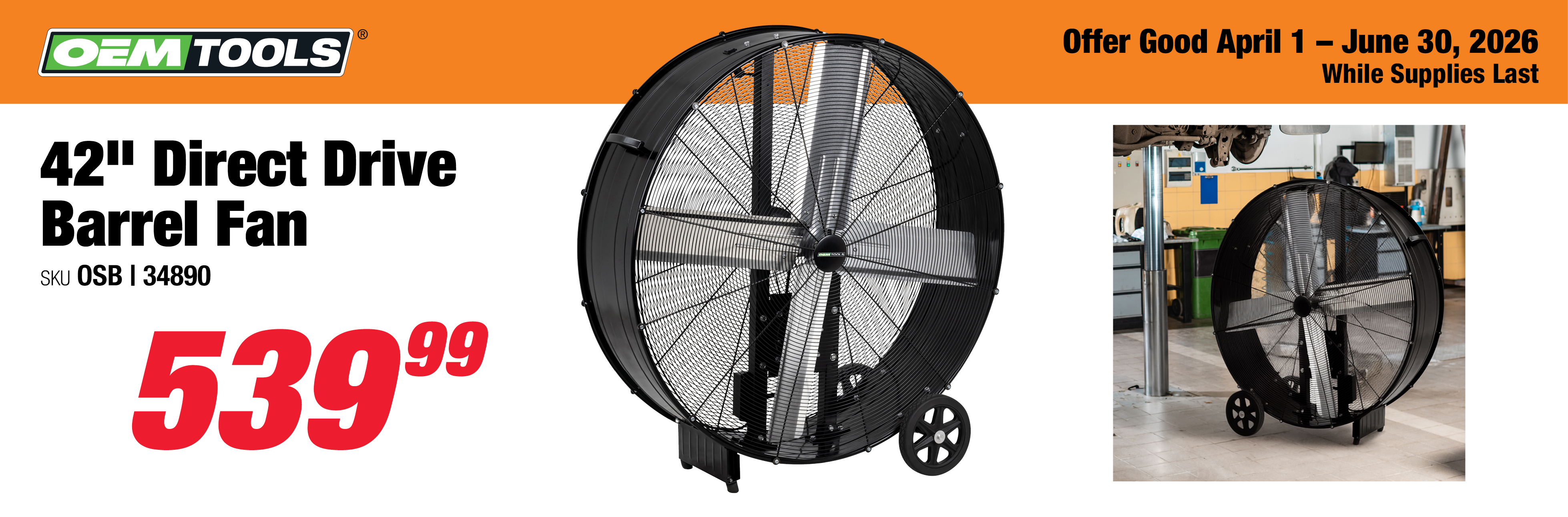 OEMTOOLS 34890 42 inch Direct Drive Barrel Fan