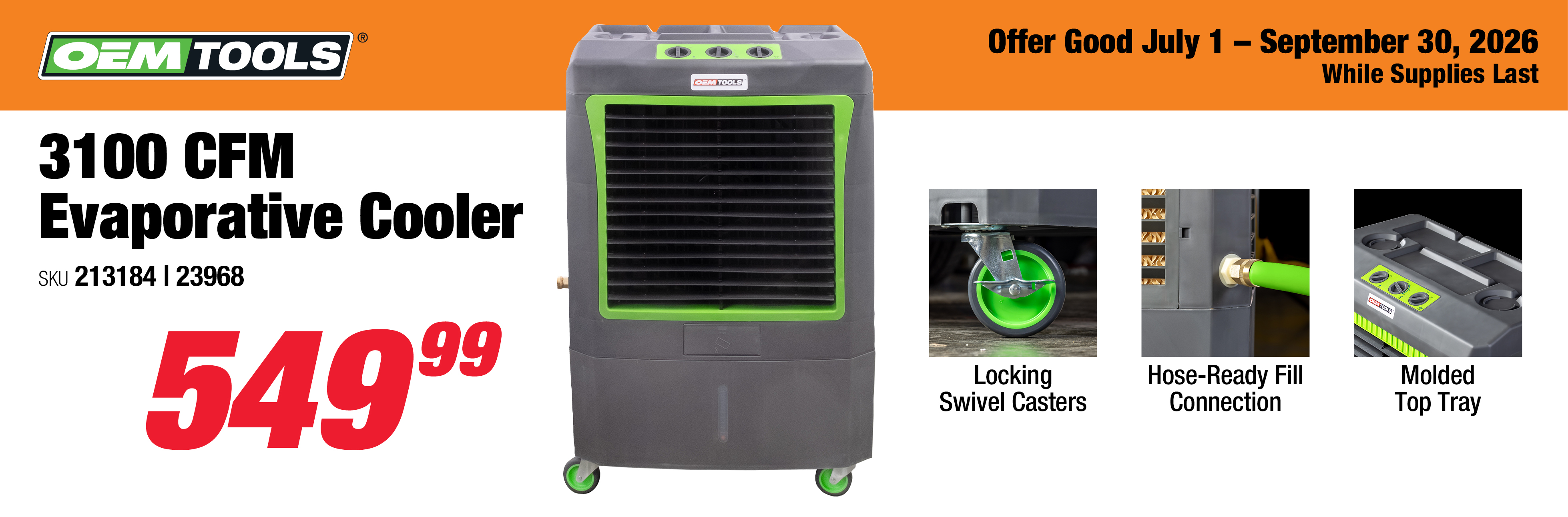 OEMTOOLS 23968 3100 CFM Evaporative Cooler