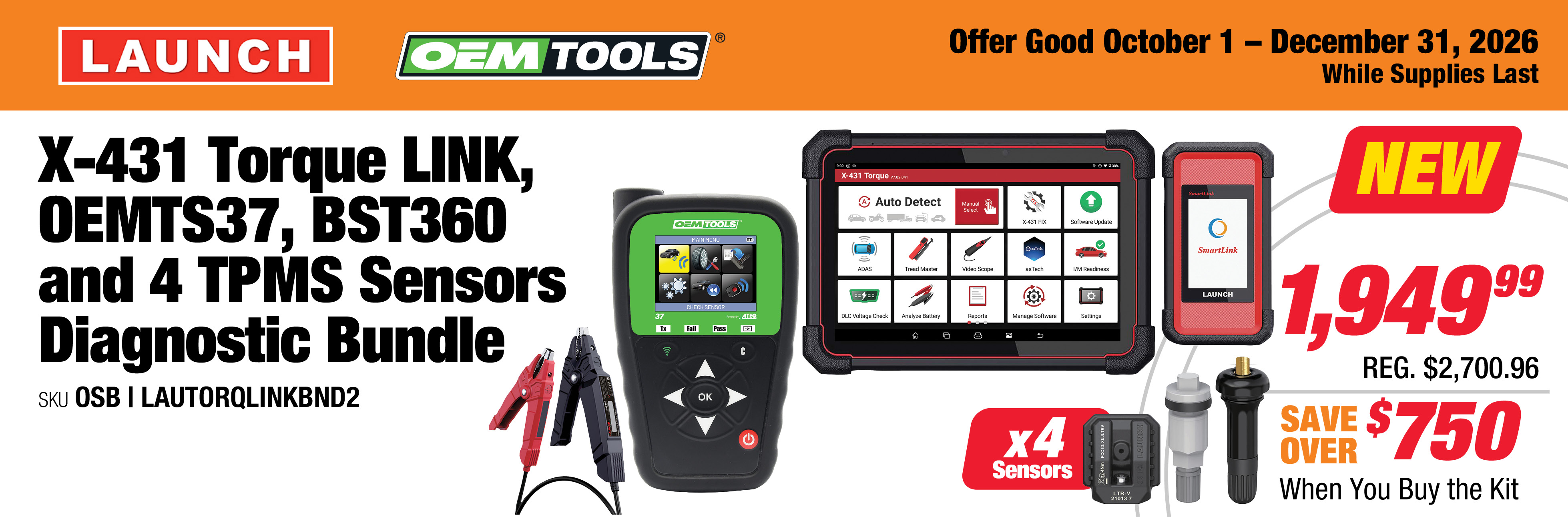 Launch LAUTORQLINKBND2 X-431 Torque LINK, OEMTS37, BST360 and 4 TPMS Sensors Diagnostic Bundle